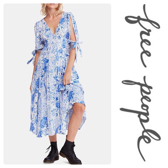 Free People Dresses & Skirts - Free People Forever Always Printed Tie-Cuff Dress